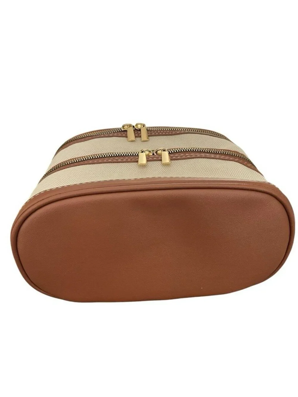 Primark Brown Beige Makeup Bag Cosmetic Travel Case Double Compartment NWT